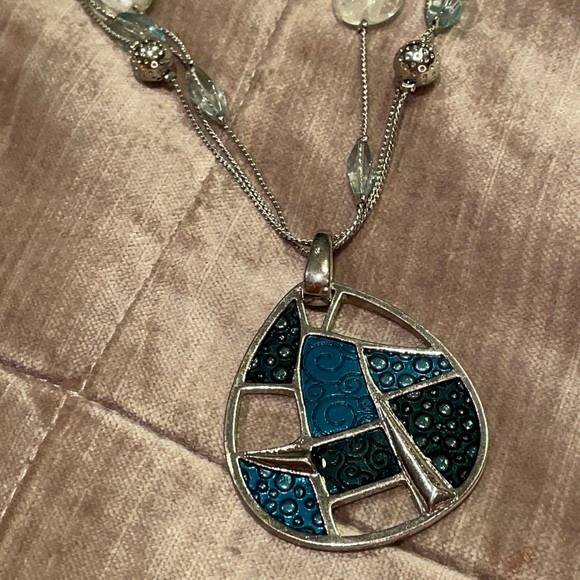 Jewelry - Beaded 3 Strand Abstract Pendant Necklace